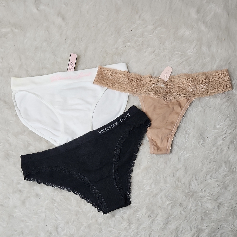 LOT Victoria's Secret Panties Underwear - 1 Thong, 1 Cheeky, 1 Bikini - Medium